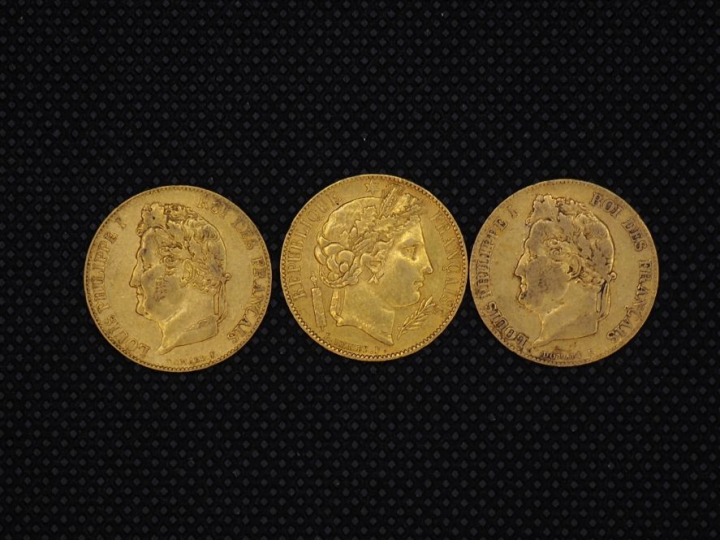 3 pièces de 20 Francs or : 1844, 1840, 1850   