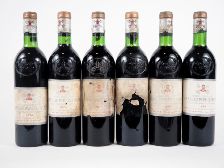 6 BOUTEILLES CHÂTEAU PAPE CLÉMENT GCC GRAVES - 1974 - BG/3 EA/2 ELA/1 