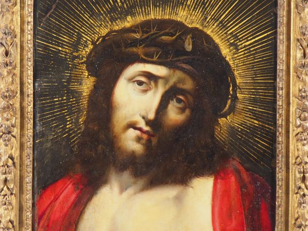 Ecole flamande XVIIème d'après LE CORREGE. "Ecce homo". Huile sur cuiv