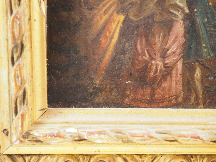 VAN DER SLUYS. "Port animé dans un paysage d'architecture". Huile sur 