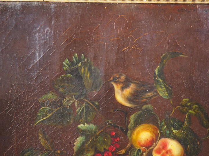 Ecole française XVIIIème. "Nature morte aux raisins, aux pêches et aux