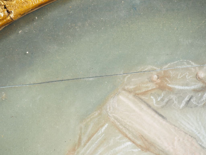 Ecole française XVIIIème. "Portrait de dame à la lecture". Pastel. Dim