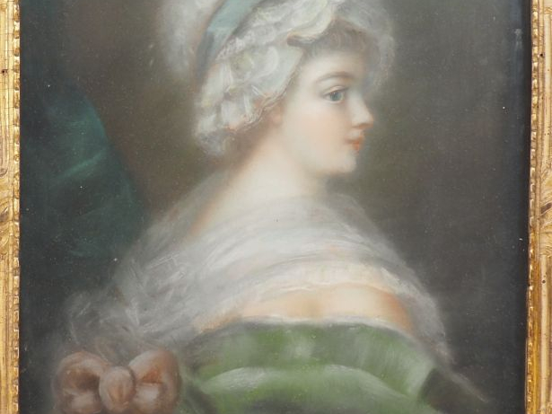 Ecole française fin XVIIIème. "Portrait de jeune femme de profil". Pas