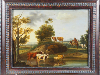 Vente aux enchères Ecole française fin XVIIIème - début XIXème. "Berger à cheval et son t