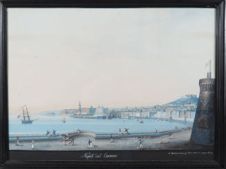 Vente aux enchères Paire de gouaches napolitaines XIXème, "Napoli dal Carmine" et "l'écut