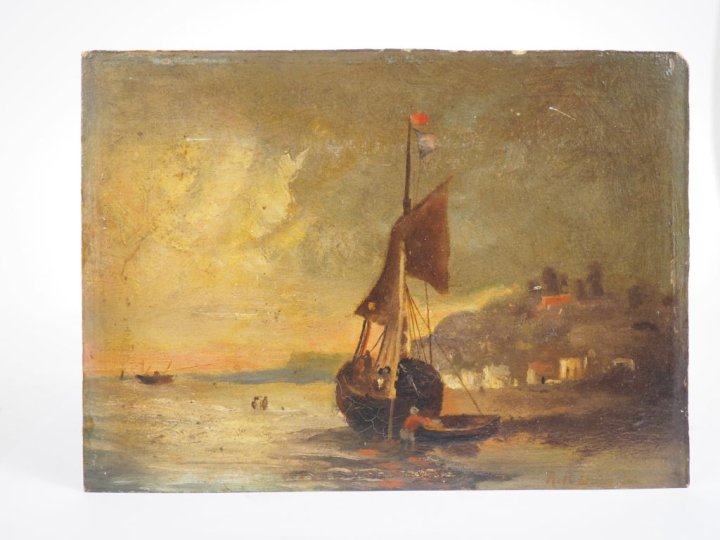 Ecole française fin XIXème - début XXème. "Le moulin" et "marine". 2 h