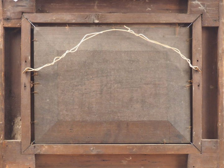 Ecole française fin XIXème.  "Cour de ferme". Huile sur panneau signée