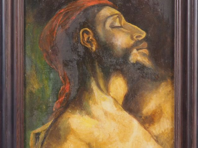 Ecole française XXème. "portrait d'homme barbu" Huile sur toile, monog
