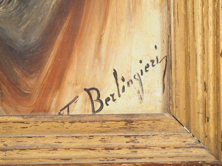 BERLINGIERI.  "portrait d'apôtre" Huile sur carton, signée en bas à dr