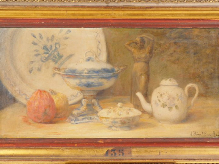 Julia BROUILHONY-BÉNET. "Table dressée". Huile sur toile, signée en ba