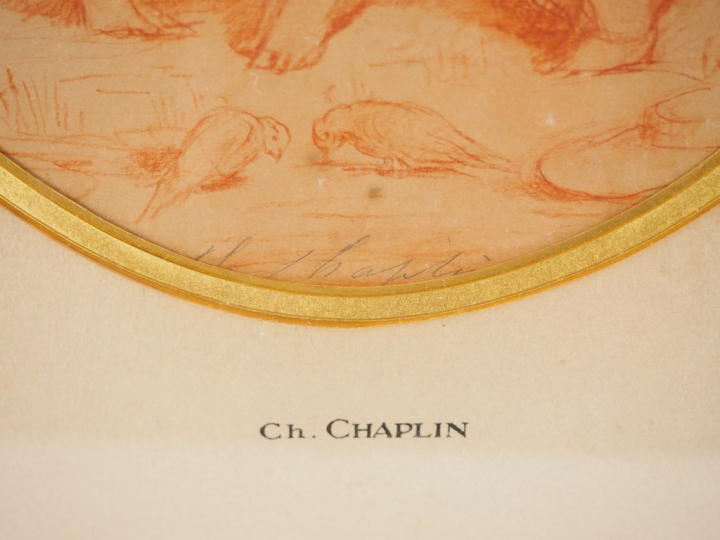 CH. CHAPLIN. "jeune fille et deux enfants" dessin à la sanguine  Dim. 