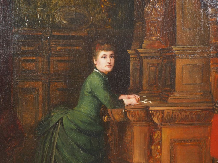 KLEIN CHEVALIER.  "jeune mère et sa fille dans la salle à manger du ch