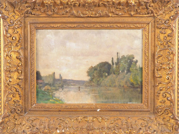 CHEROT. "bord de rivière" Huile sur carton Dim: 19 X 27 cm