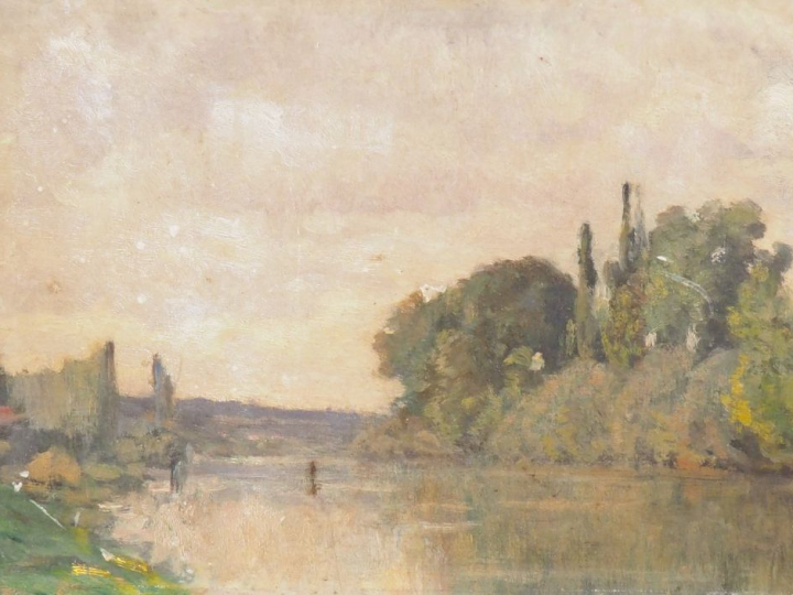 CHEROT. "bord de rivière" Huile sur carton Dim: 19 X 27 cm