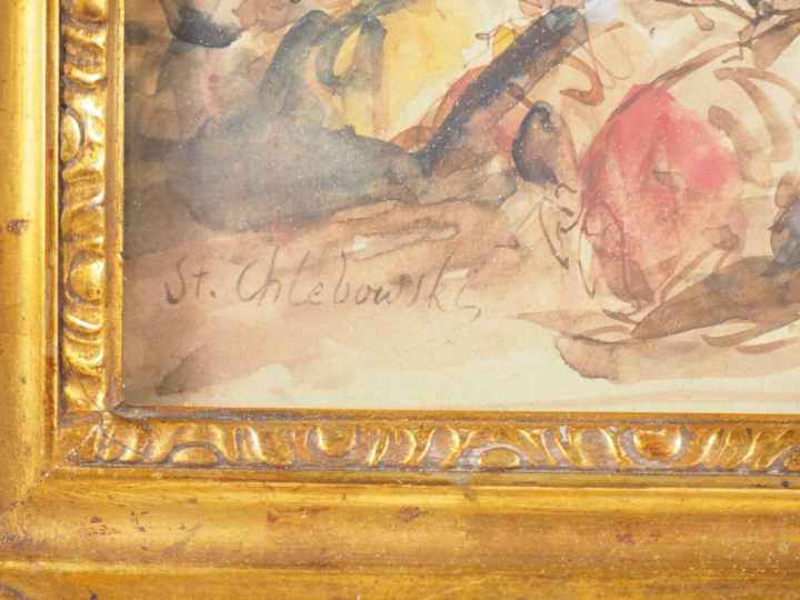 Stanislas CHLEBOWSKI. "apparition de la reine de Saba" Aquarelle gouac