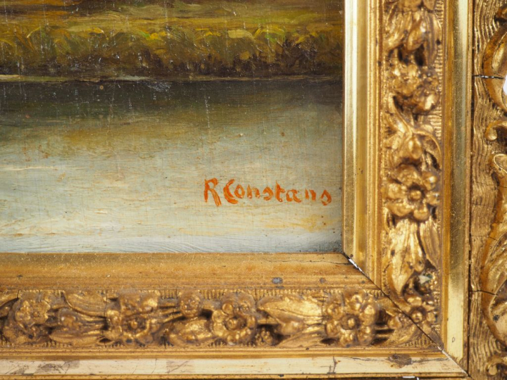 R. CONSTANS.  "paysage" Huile sur panneau, signée en bas à droite  Dim