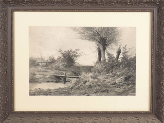 Vente aux enchères A. ALLONGÉ. "paysage lacustre animé et paysage animé" Paire de lavis s