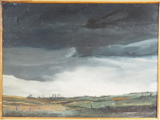 Vente aux enchères DECROIX. "Paysage avant l'orage". Huile sur toile, signée et datée en 