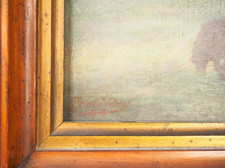 Jean ENDERS. "Animaux devant la ferme au clair de lune". Huile sur toi