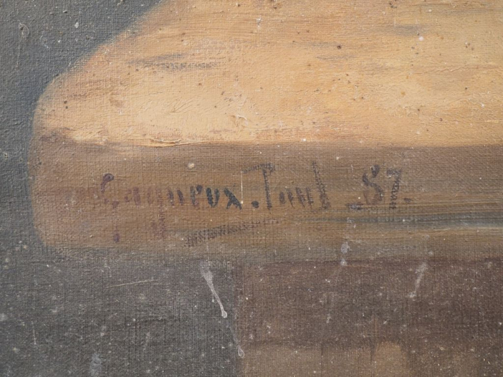 Paul GAGNEUX. "Nature morte au gibier et crustacés". Grande huile sur 