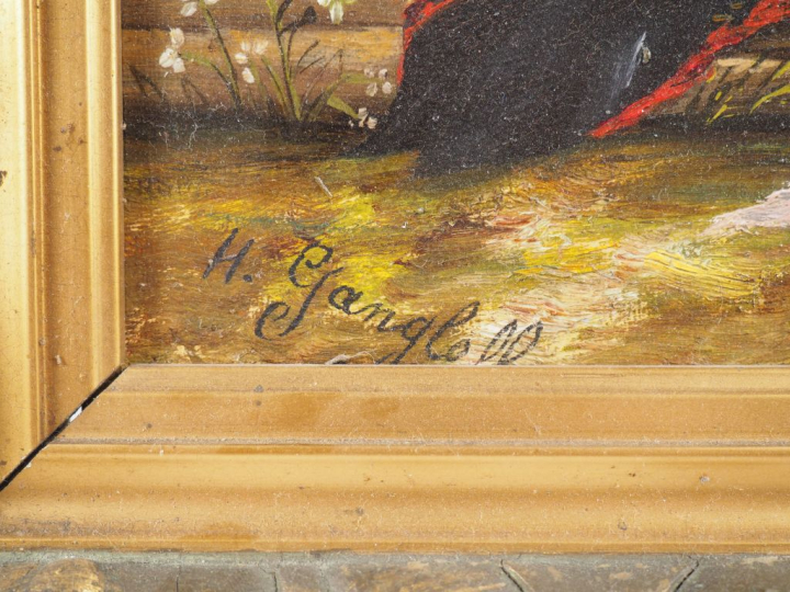 H. GANGLOFF.  "Le baiser". Paire d'huiles sur toile, l'une signée en b