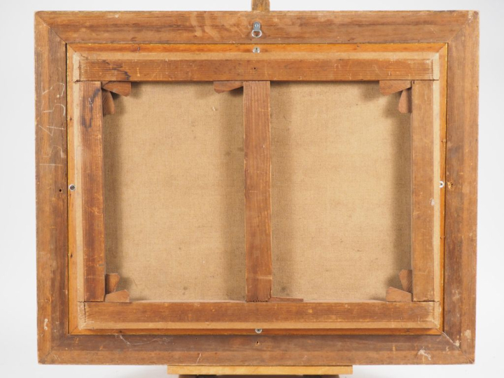 Edmond HEUZE. "Le retour des soldats". Huile sur toile. Dim. 46 x 61 c