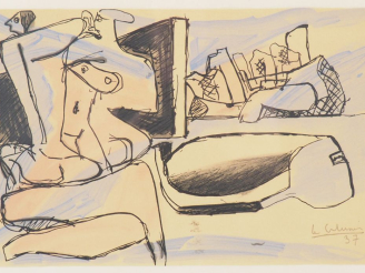 Vente aux enchères LE CORBUSIER. "Composition". Lithographie en couleur signée en bas à d