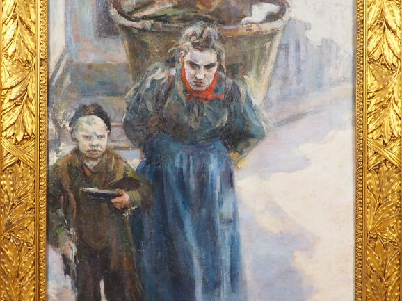 Raphael LEWISOHN. "Paysanne et son enfant revenant des champs". Grande