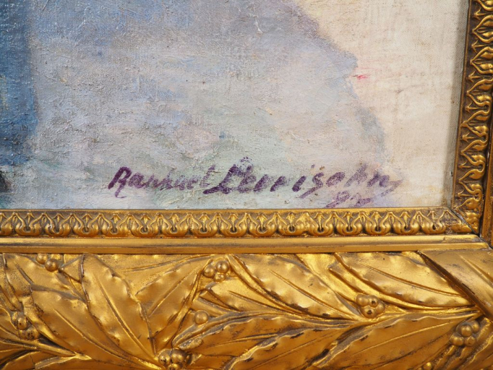 Raphael LEWISOHN. "Paysanne et son enfant revenant des champs". Grande