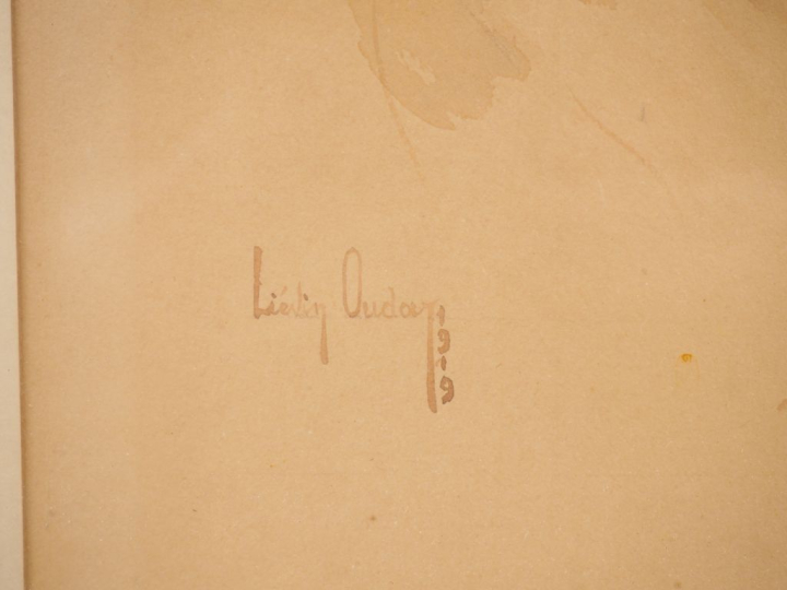 LIEVIN OUDAR.  "jeune femme chapeautée" Aquarelle, signée en bas à gau