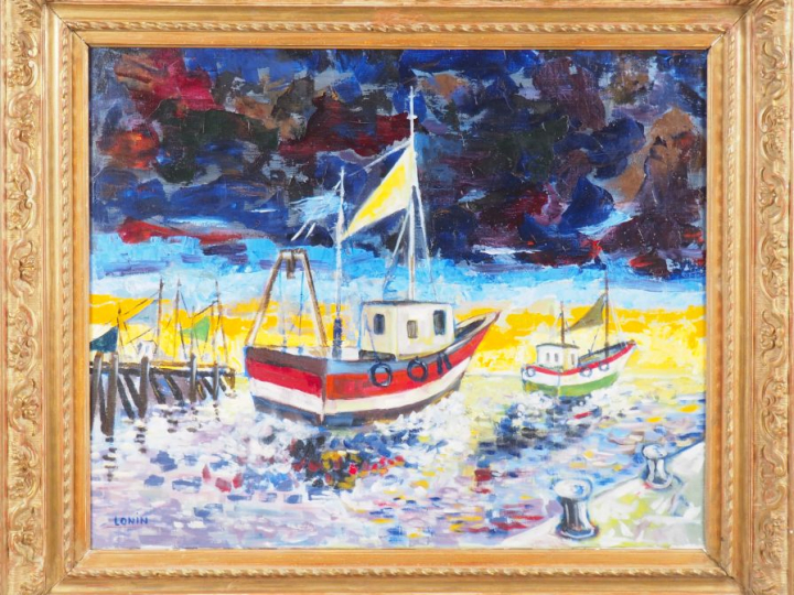 LONIN.  "Départ à l'aube" Huile sur toile, signée en bas à gauche Dim.