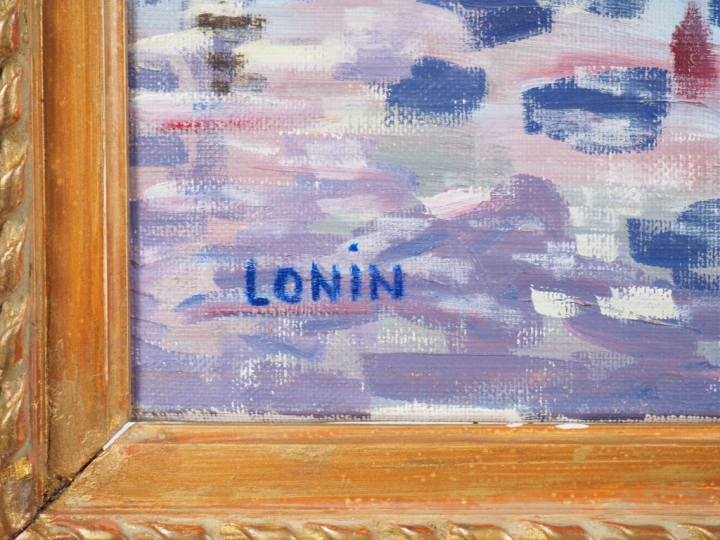 LONIN.  "Départ à l'aube" Huile sur toile, signée en bas à gauche Dim.