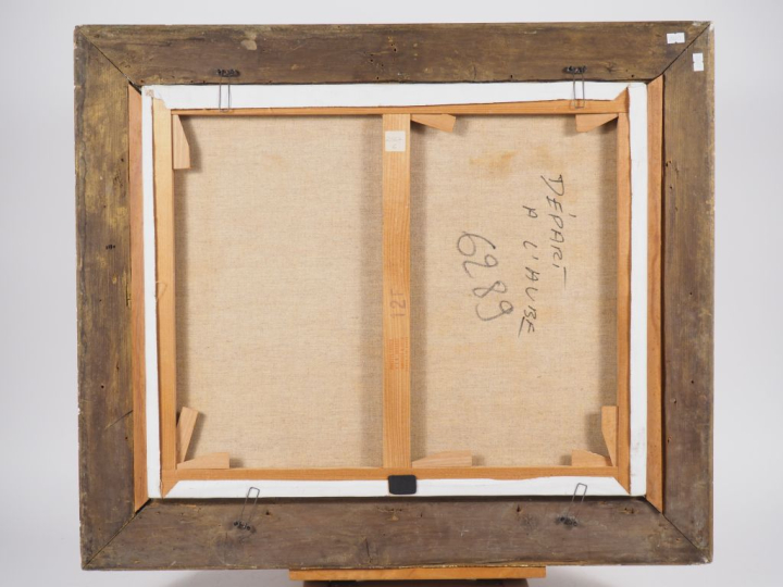 LONIN.  "Départ à l'aube" Huile sur toile, signée en bas à gauche Dim.