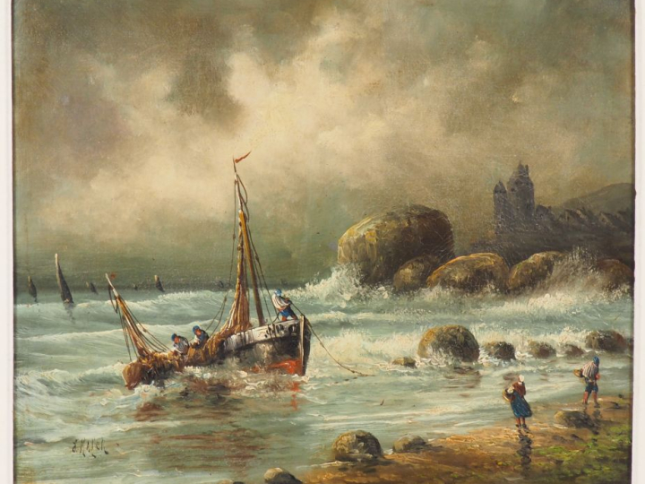 MAYER. "Marine" Huile sur toile, signée en bas à gauche  Dim. 45,5 x 5