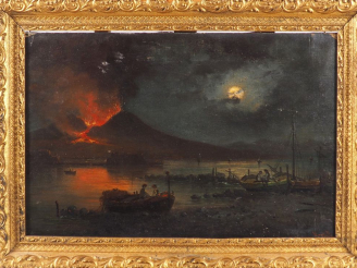 Vente aux enchères MORDULON. "Eruption du Vésuve"  Huile sur toile, signée et datée 1802 