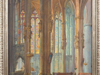 Vente aux enchères Jacques OURTAL. "Servant de messe allumant un cierge". Huile sur isore