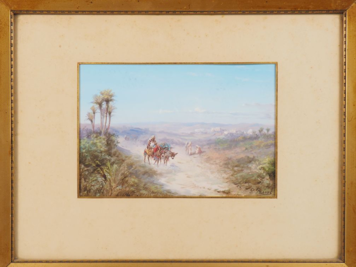 Paul PASCAL. "Bédouins en Afrique du Nord". Aquarelle, signée en bas à