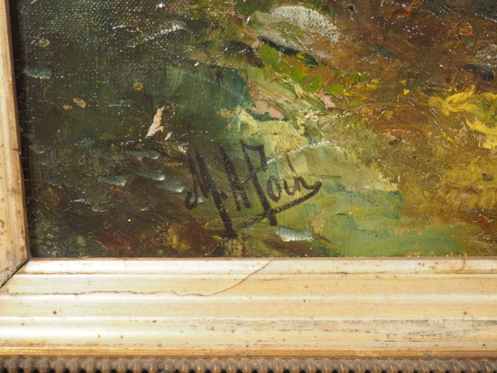 POINT. "Ramasseuse de fagot en bord de village". Grande huile sur toil