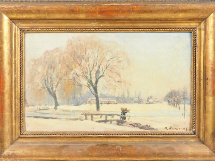 A. RIMBOURG.  "paysage d'hiver" Huile sur toile, signée en bas à droit