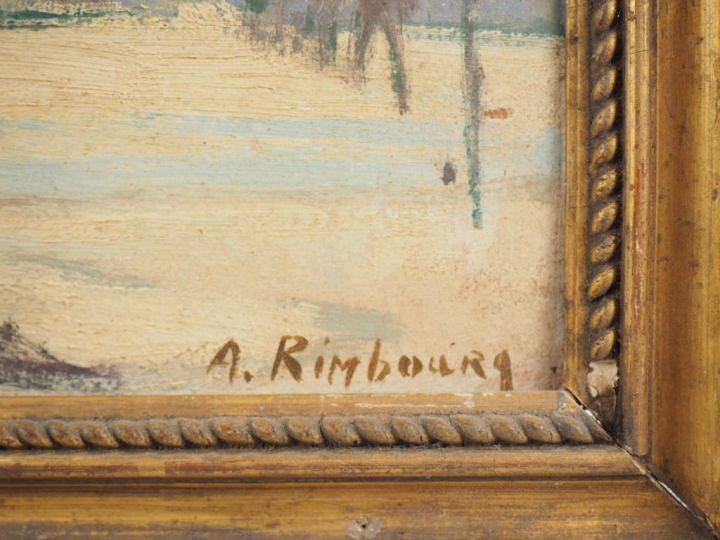 A. RIMBOURG.  "paysage d'hiver" Huile sur toile, signée en bas à droit
