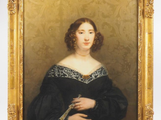 Vente aux enchères Louis Edouard RIOULT. "Portrait de jeune fille à l'éventail". Huile su