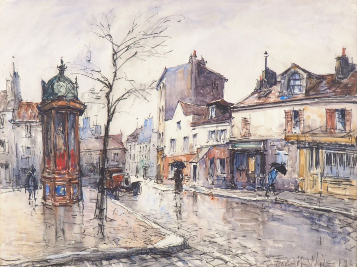 Franck WILL. "vue de Paris". Grande aquarelle, signée en bas à droite 