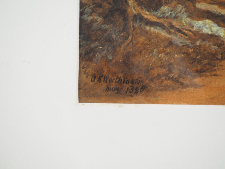 WORTHINGTON "campagne de bord de mer animée" Aquarelle, signée en bas 