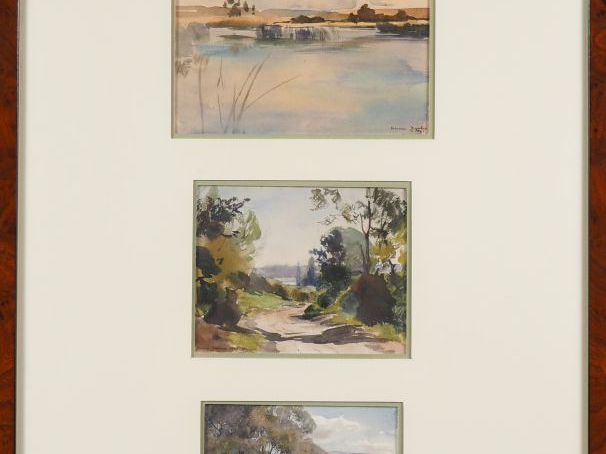 Anna ZUBER.  Suite de trois aquarelles dans un même encadrement" paysa