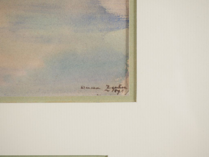 Anna ZUBER.  Suite de trois aquarelles dans un même encadrement" paysa