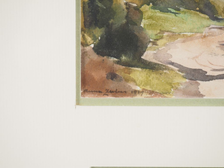 Anna ZUBER.  Suite de trois aquarelles dans un même encadrement" paysa