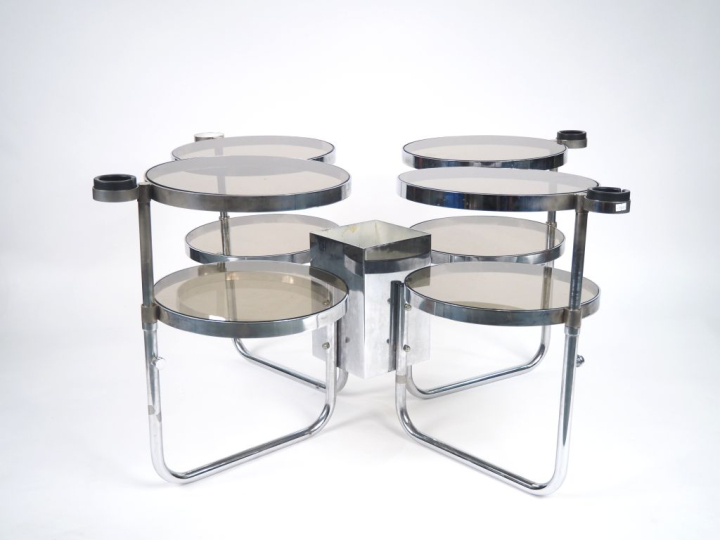 MOLINARI (?) et Franco POZZI. Table basse italienne en métal chromé ve