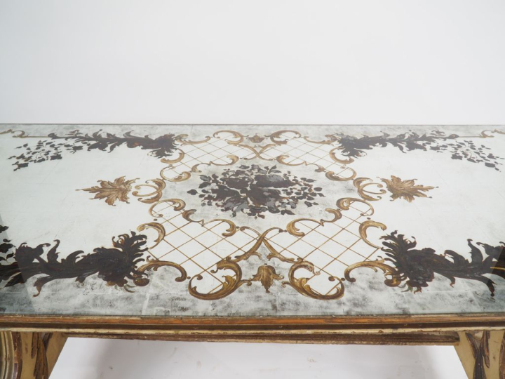 Superbe table de salle à manger rectangulaire 1940, plateau en verre é