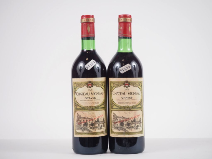 2 BOUTEILLES CHÂTEAU VIGNEAU GRAVES - 1978 - 1 LB/1 ELT 