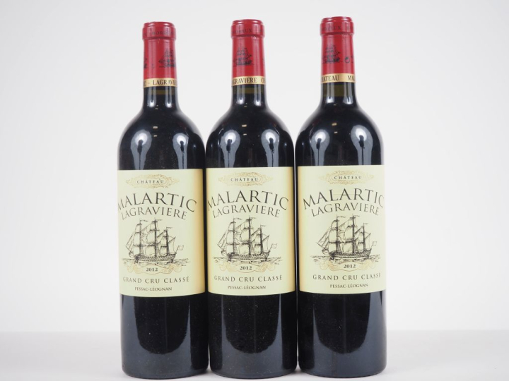 3 BOUTEILLES CHÂTEAU MALARTIC LAGRAVIERE GCC GRAVES - 2012 